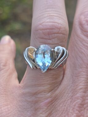 Vintage SCG Sterling Silver Pear-Cut Blue Topaz Ring - Elegant Women’s Jewelry 7